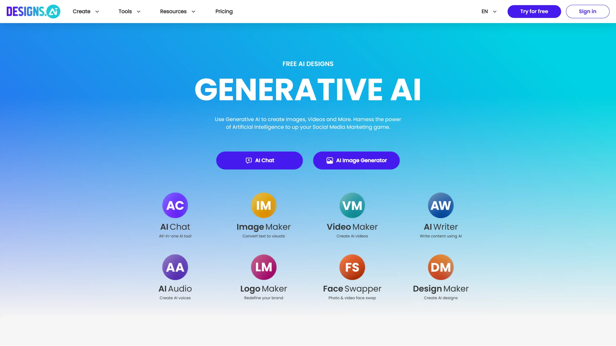 Home page of Designs.ai