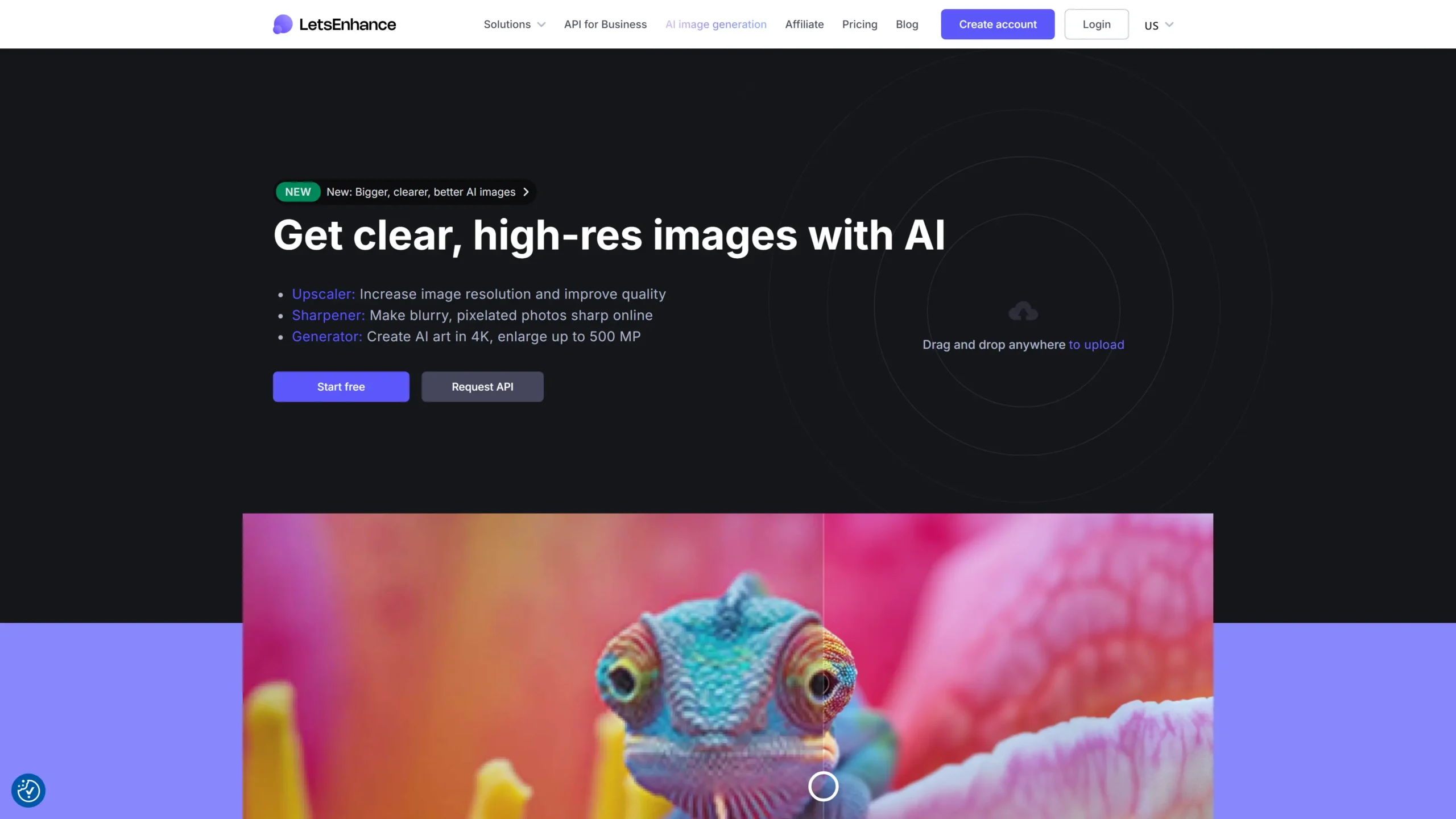 Home page of Let's Enhance AI Tool